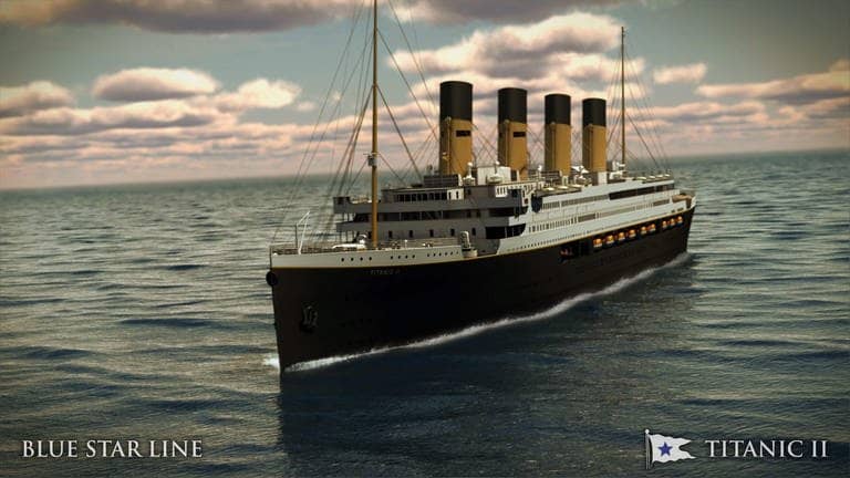 Eine computergeneriertes Bild der „Titanic II“: Der Titanic-Nachbau soll 2027 auf Jungfernfahrt gehen. (Foto: dpa Bildfunk, picture alliance / dpa | Jason Szenes)