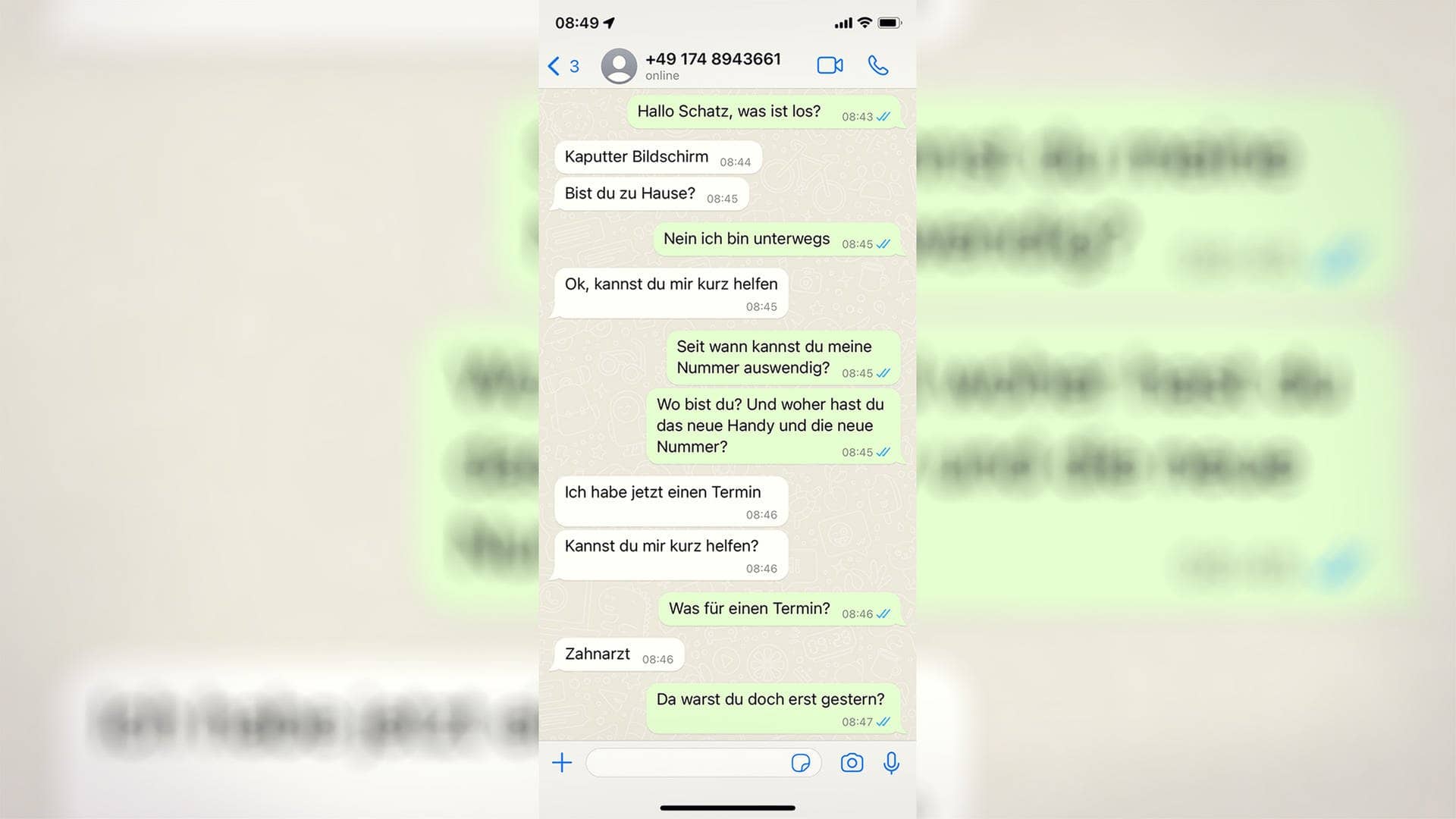 Chatverlauf mit einem möglichen Betrüger nach "Hallo MamaPapa"-SMS