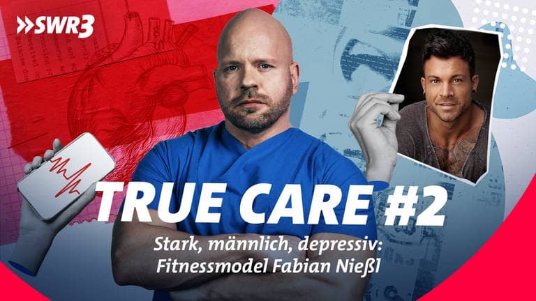 Collage mit Intensivpfleger Ricardo Lange, Fitnessmodel Fabian Nießl vor medizinischen Symbolen