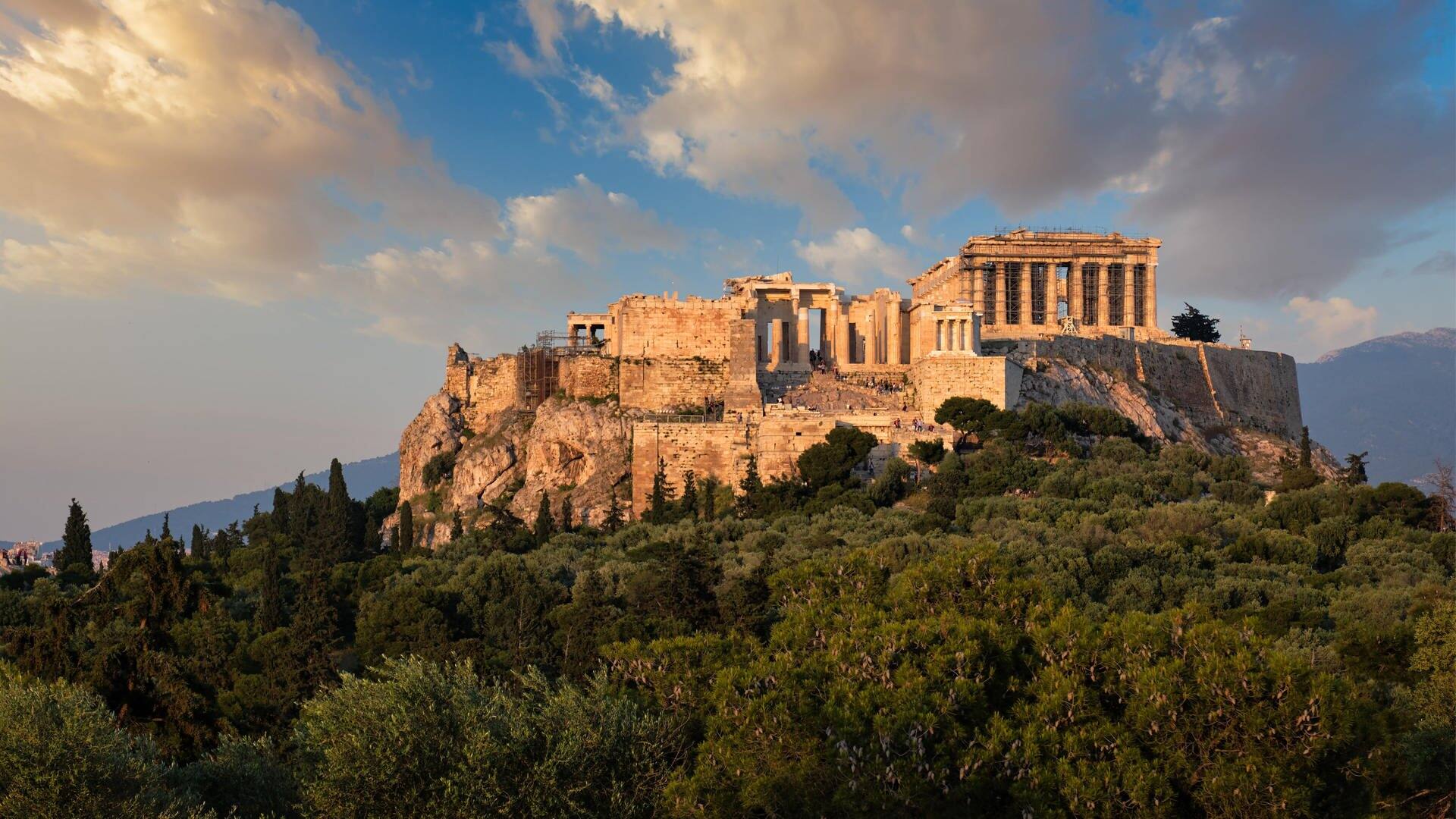 Der Blick vom Philopapposhügel auf die Akropolis in Athen