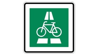 Grünes Verkehrsschild mit weißem Fahrrad. Bild im Bericht unbekannte Verkehrsschilder und deren Bedeutung.