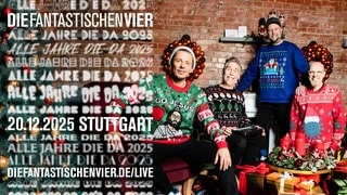 Die Fantastischen Vier mit Weihnachtspullis bekleidet