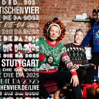 Die Fantastischen Vier mit Weihnachtspullis bekleidet