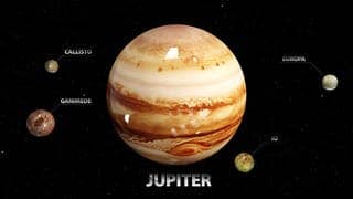 Illustration von dem Planeten Jupiter und dessen Monde 
