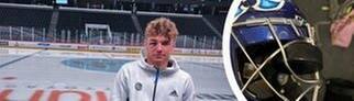 Der Eishockey-Torwart des tschechischen Vereins Bílí Tygri Liberec mit seiner Verletzung am Auge. Bei einem Spiel traf ihn ein Puck am Auge. 