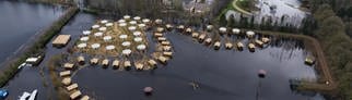 Flächen vom Serengeti-Park sind teilweise von Wasser überflutet (Aufnahme mit einer Drohne). 