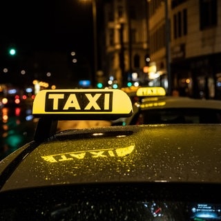 Taxis fahren bei Nacht durch Berlin