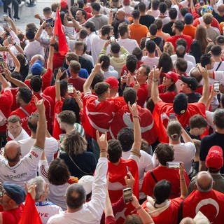 Türkische Fans zeigen den Wolfsgruß, um sich mit Merih Demiral zu solidarisieren.