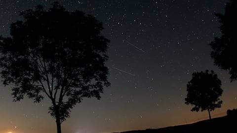 Perseiden: Sternschnuppen sind in der Nähe von Nettersheim in der Eifel am Nachthimmel zu sehen.