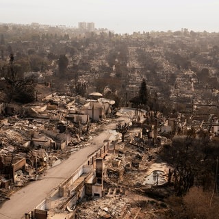 Durch einen Waldbrand zerstörte Häuser in Pacific Palisades bei Los Angeles