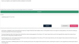 Der Screenshot zeigt eine Eingabe in den Excel Formular Bot und die Erklärung zur angefragten Formel