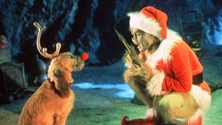 Der Grinch (Jim Carrey) spricht in dem Weihnachtsfilm Der Grinch zu seinem treuen Hund Max.