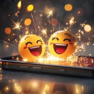 Emojis lachen auf einem Smartphone. Symbolbild für lustige Whatsapp-Sprüche zu Silvester und Neujahr.