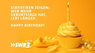 Lustige Whatsapp-Sprüche und Grüße zum Geburtstag auf einem Bild mit Kuchen und Kerze. Zum Verschicken.