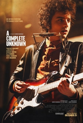 Das Plakat zum Film „Like A Complete Unknown“. Timothée Chalamet verkörpert den jungen Bob Dylan.