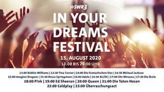 Festivalplakat: In Your Dreams am 15. August 2020 mit Auftrittszeiten der Künstler