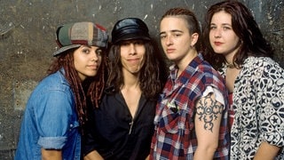 Linda Perry, Louis Metoyer, Christa Hillhouse, Dawn Richardson von der Band 4 Non Blondes 1993 in Bad Mergentheim.