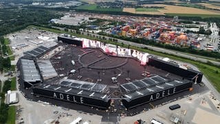 Das Gelände fürs Konzert von Adele in München 2024 von oben.