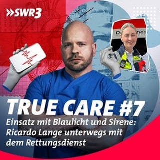 Ricardo Lange und Notfallsanitäterin Anne-Katrin Mendoza in einer Collage aus medizinischen Symbolen