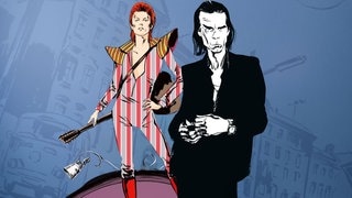 Zeichung von Reinhard Kleist: David Bowie und Nick Caver