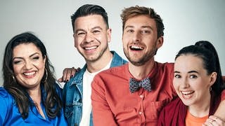 Die SWR3 Moderatoren Sebastian Müller, Rebekka de Buhr, Constantin Zöller, Anneta Politi, Kemal Goga und Sabrina Kemmer