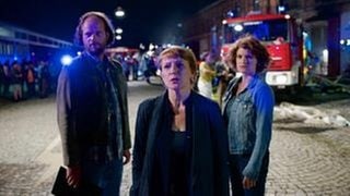 Kommissar Sebastian Fleischer (Andreas Leopold Schad), Hauptkommissarin Paula Ringelhahn (Dagmar Manzel) und Kommissarin Wanda Goldwasser (Eli Wasserscheid) beginnen noch nachts ihre Ermittlungen in d