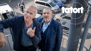 Tatort-Kritik Köln „Pyramide“: Die beiden Kommissare stehen auf einer Feuertreppe während Ballauf auf Schenk zeigt